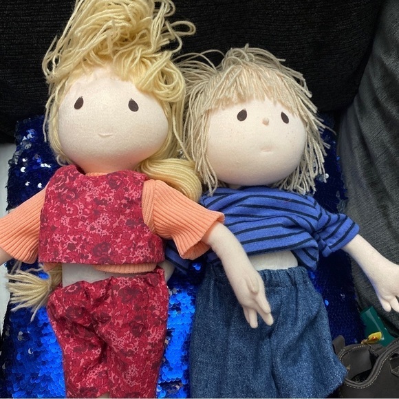 vintage handmade girl and boy dolls made of cloth and stuffed with straw 15” - Picture 16 of 16